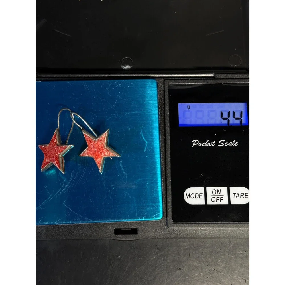 Vintage Devine 925 Sterling Silver Coral Star Dangle Earrings